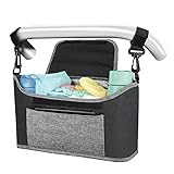 Yoofoss Kinderwagen Organizer Kinderwagentasche Multifunktionale und Praktische Aufbewahrungstasche Buggy Organizer Wickeltasche 33x11x17cm-hellgrau und schw