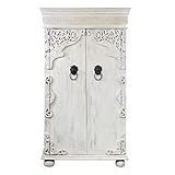 Schrank Rika Indischer Schrank aus Mangoholz mit aufwendiger Verzierung Oriental Schlafzimmer Weiß 180