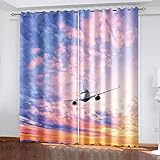 GCYKGL 3D Gedruckt Vorhänge Flugzeug Blickdicht Vorhänge 3D Drucken Vorhangverdunklungs Gardinen Schlafzimmer für Kinder Kinderzimmer Größe: 2 X B140 X H175