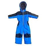 MEYOCEYO Schneeanzug Mädchen Jungen Einteiler Skianzug Wasserdicht Kinder Outdoor Winddicht Schneeoverall Warm mit Abnehmbarer Kapuz Blau 4-5J