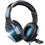 Gaming Headset Blau für PS4 PS5 Xbox one PC Switch Mac, 3D Surround Sound Kabelgebundenes PS4 Headset, LED Over-Ear Gaming Kopfhörer mit Noise Cancelling Mikrofon fü