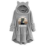 Damen Weihnachten Hoodies Sweatshirt Pullover Casual Kapuzenpullover Langarm Shirts Oberteil mit Taschen Lady Fit Sweatshirt Jacke Jacke Sweatjacke Hoodie Pulli Oberteile (Gray, XXL)