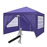 3x3 Pavillon Wasserdicht Pop up Faltpavillon Pavillon mit 4 Seitenteilen Faltbar Zelt Gartenpavillon(Violett, 3x3m ohne Sandsack)