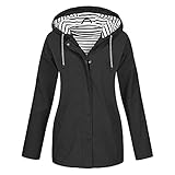 Lomelomme Damen Streifen Windbreaker Lang Große Größen Regenjacke mit Kapuze Wasserdicht Atmungsaktiv Regenparka Winddicht Regenmantel Outdoorjacken Sportjack