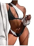 Lilosy Sexy Cutout One Shoulder High Cut Cheeky Thong Brazilian Bikini Badeanzug Set für Frauen Gepolsterter Badeanzug 2-teilig, schwarz / weiß, XX-Larg