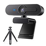 HD 1080P Webcam mit Stativ für PC, Autofokus USB Web Kamera mit Stereo Mikrofon und Abdeckung, Tragbar Streaming Webcam für Computer, Skype, YouTube Video, Zoom, Konferenz, Home Office(Schwarz)