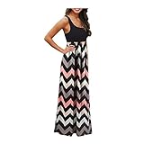 Yowablo Kleid Frauen Lässig gestreift Lang Boho Kleid Lady Beach Sommer Sommerkleid Maxikleid (M,6Schwarz)