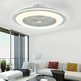 23 Zoll LED Licht Deckenleuchte + Fernbedienung 3 Farben Deckenleuchte Dimmbar Deckenventilator Leise 3 Einstellbare Windgeschwindigkeit Ventilator mit Beleuchtung für Wohnzimmer S