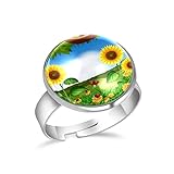 Verstellbare Fingerringe für Damen, Mädchen, Herren, Sonnenblumen und Marienkäfer im G