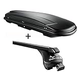 VDP Dachbox schwarz Juxt 400 Dachkoffer 400 Liter abschließbar + Relingträger aufliegende Reling kompatibel mit Mercedes GLC ab 2015 b