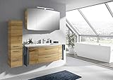 Pelipal Solitaire Sprint Bad Möbel/Riviera Eiche quer NB, Spiegelschrank + Waschtisch + Unterschrank + Midischrank
