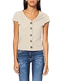 ONLY Womens ONLNELLA S/S Button TOP NOOS JRS T-Shirt, Detail:Melange Pumice Stone, L