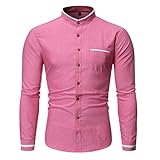 Herbst Einfarbig Business Freizeithemd Herrenmode Trend Stehkragen Slim Hemd Herren Rundhals Langarm Businesshemd Solide Slim Fit Casual Business Formal Button Up S