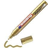 edding 750 Glanzlackmarker - gold - 1 Lackmarker - Rundspitze 2-4 mm - Lackstift für Glas, Stein, Holz, Kunststoff und Papier - wasserfest, stark deck