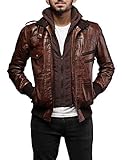 Mens Removable Hoodie Waxed Brown Leather Jacket / Abnehmbarer Hoodie für Herren, gewachste braune Lederjack