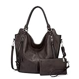 Realer Damen Handtaschen Groß Shopper Lederhandtasche Schultertasche Umhängetasche Geldbörse Hobo Damen Taschen Set für Büro Schule Einkauf Reise 2pcs Grau B