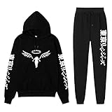 Anime Tokyo Revengers Hoodie mit Hosen Manjiro Sano Mikey Draken Pullover 3D Cosplay Ken Ryuguji Jacke Jungen Mädchen Sweater Sweatshirt Shirt Jacket Tops Langarm (Schwarz,S)