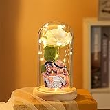 Individuelles Nachtlicht mit Foto Personalisiertes Rosenlicht Glaskuppel Rote Rose LED-Licht zum Valentinstag für Freundin Frau(Weiß1 19.2*11.3cm)