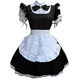 LRWEY Dessous Dienstmädchen Cosplay Kostüm Frauen Kopfbedeckung Bowknot Kleid, Schwarz , 48