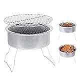 fdsfa Edelstahl BBQ Grill, runder tragbarer Outdoor Camping Grill, tragbarer faltbarer Holzkohlegrill BBQ Grill Outdoor Feuerstelle mit BBQ Grill Stahl Feuerschale, Klappbarer Holzkohlegrill BBQ G