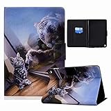 Hülle für HD 10 & 10 Plus Tablet (11. Generation 2021), Premium PU Leder Stand Schutzhülle Case Cover mit Auto Aufwachen/Schlaf, Ultra Dünn Smart Magnetische Abdeckung Katzentig