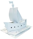 Kreul 39101 - Joypac Bastelkarton Piratenschiff, ca. 48 x 18 x 50 cm groß, aus stabiler weißer Pappe, zum bemalen, bekleben und dekorieren, ideal fü