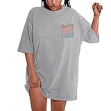 Damen T-Shirt mit Slogan-Grafik, übergroßes Bedrucktes T-Shirt mit fallender Schulter,Retro Drucken T-Shirt Pullover Oversize Oberteile Streetwear Elegant Tops Trägerlos Shirts Lose Blusen Eay