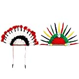 SOIMISS 2 Stücke Indian Kopfschmuck Feder Kopfbedeckung Indianer Häuptling Hut Federschmuck Stirnband Weihnachten Kopfschmuck für Kinder Erwachsene Karneval Fasching Cosplay Kostü