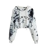 TTivxe Damen Crop Kapuzenpullover Frauen, Gedruckt Herbst New York Drucken Langarm Sweatshirt mit Kapuze Pullover Pulli Oberteile Outwear （Schwarz，XL）