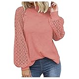 GFGHH Damen Langarm T-Shirts Spitze Hohles Tunika Rundhals Tops Elegant Leichte Bequeme Oberteile Bluse Spitzenarm Laternenärmel Casual Sweatshirt Pulli Shirts Einfarbig Vintage H