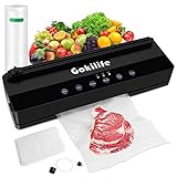 Automatische Vakuumierer, Gokilife Sous Vide Vakuumiergerät mit Schneider, Vakumierergerät für Trockene, Weiche, Nasse Lebensmittel mit Starter-Kit von 1 Vakuum-Rolle, 5 Vakuumierbeutel, 1 S