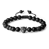 coai Geschenkideen Glücksarmband aus Matt Onyx Verstellbares Armband Unisex mit CZ Panther-Kopf C