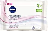 NIVEA 3-in-1 Pflegende Reinigungstücher (25 Stück), milde Gesichtsreinigungstücher mit natürlichem Mandelöl, Abschminktücher entfernen Make-Up & wasserfeste M