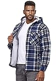 EGOMAXX Herren Thermohemd Holzfäller Hoodie Jacke Kariert Warm Gefüttert, Farben:Blau-Schwarz, Größe Jacken:L