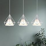 Draht-Deckenleuchte,Vintage Pendelleuchte im Retro Look,Vintage Deckenleuchte E27 Lampe Fassung Hängelampe, Edison-Stil Black Metal Lampenschirm Hängende Kronleuchter (G-3PC-Weiß)