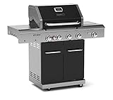 Nexgrill Deluxe Gasgrill 4 Brenner Gas Grill mit Edelstahl-Seitenkocher & Keramik Heckbrenner I Grillwagen mit Pro Touch Gusseisen-Grillrost I Gas Griller 4+1