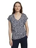 TOM TAILOR Denim Damen Gemusterte Kurzambluse mit V