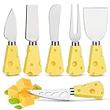 Käsemesser Set 6 Teilig Edelstahl Käseschneider Weichkäsemesser mit Kunststoff Griff Mehrzweck Käsespaten Mini Käsehobel für Wohnzimmer Küche E