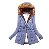 PWKNRD Winterjacke Damen Lang Mantel Outwear Winter Warme Jacke Lässiges Wintermantel Daunenjacke Elegant Outdoorjacke Fleecejacke mit Kapuze Baumwolljacke Einfarbig Kapuzenjacke Winterpark