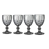 shiqi Graue Relief-Weingläser, 237 ml, Trinkbecher, Set mit 4 Stück, für Hochzeiten, Bankette, Weingläser, Champagnergläser, Getränke, Kelch (Fassungsvermögen: 240 ml, Farbe: Muster grau)