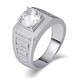 Daesar Edelstahl Ringe Gothic Silber, Ring für Männer Personalisiert Vintage Solitärring mit Zirkonia Größe 62 (19.7)