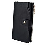UTO Damen RFID Blocking PU Leder Geldbörse Kupplung 21 Kartensteckplätze Halter Organizer Damen Geldbörse mit Große Kapazität Innentasche passt 5,5 '' Handys Schwarz2