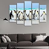 5-Teiliger Kunstdruck Auf Leinwand, Tiere der Pinguingruppe Aussehenwandbild, Malerei Set Kunst Handwerk Bilder Für Haus Wand Dekor (Sweet Home-150X80cm)