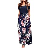 MRULIC Freizeit Kleider Casual Maxikleider Damen Boho Sommer Strand Länge Cocktail Party Blumenkleid Langer Rock