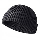 JFAN Unisex Retro Trawler Winter Beanie Hat Baseballkappe Streetstyle Trawler Beanie Watch Hut Rollup Edge Schädeldecke,Schw