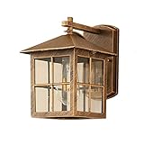 Wandleuchte Vintage E27 Gartenlampe Eckig Design Wasserdicht Aussen/Innen IP23 Außen-Wand-Lampe Schwarz scan Gold Aluminium Glas-Schirm Außenwandleuchte für Eingang Balkon Villa F