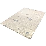 riess-ambiente.de Design Kurzflor Teppich Leaf 230x160cm beige grau Wolle mit Blättermuster Wohnzimmerteppich Kurzflorteppich Wolltepp