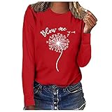 Caixunkun Women's Casual Sweatshirt Long Sleeve Printed Top Autumn Leisure Sweatshirts Crew Neck Long Sleeve Fit Tunic Top(O-Red, M)