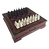 LOFAMI Traditionelle Spiele Schach Kreatives Holz tun altes schnitzendes Schach-chinesisches Retro Terrakotta-Krieger-Form-Schach-Harz-Schachfigur-Weihnachtsgeburtstags-Prämien-Geschenk S