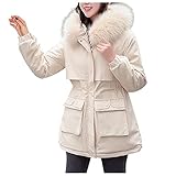 Xiangdanful Damen Mantel Lange Winterjacke Warm Daunenjacke Parka Jacke mit Fellkapuze Wintermantel Zweiseitig Tragen Mantel Damenmantel Lang Warm Stepp